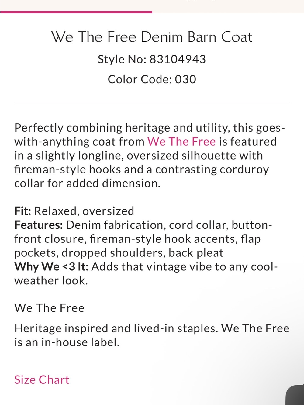 We the Free / Free People Denim Barn Coat L - Picture 5 of 6